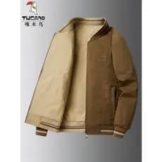 Woodpecker jaqueta de dois lados masculina primavera outono puro algodão de meia-idade topo solto tamanho grande pai jaq