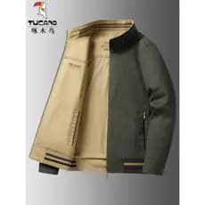 Woodpecker lavado algodão jaqueta masculina primavera outono dupla face jaqueta masculina de meia-idade pai usar jaqueta