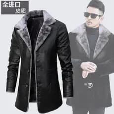 Haining Europeu Americano Jaqueta De Couro Masculina Forro De Lã De Inverno Casaco De Couro Engrossado Masculino De Comp