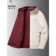 Woodpecker primavera outono dupla face usar jaqueta masculina Casual gola jaqueta dupla face usar tamanho grande jaqueta