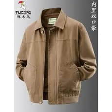 Woodpecker lapela jaqueta masculina primavera outono puro algodão de meia-idade topo solto tamanho grande pai usar jaque