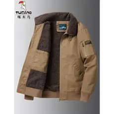 Woodpecker jaqueta de lã de cordeiro masculina outono inverno novo estilo à prova de frio quente Multi-bolso puro algodã