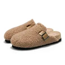 2026 Ruizu Novo Produto Outono Inverno Senhoras Chinelos de Cortiça Cordeiro Fleece Desgaste Ao Ar Livre Chinelos Homens
