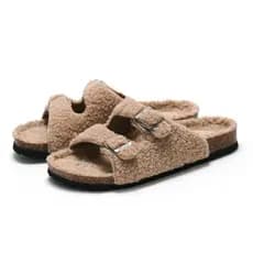 Rui pé novo produto outono inverno feminino chinelos de cortiça cordeiro velo sandálias masculinas chinelos exterior Wea
