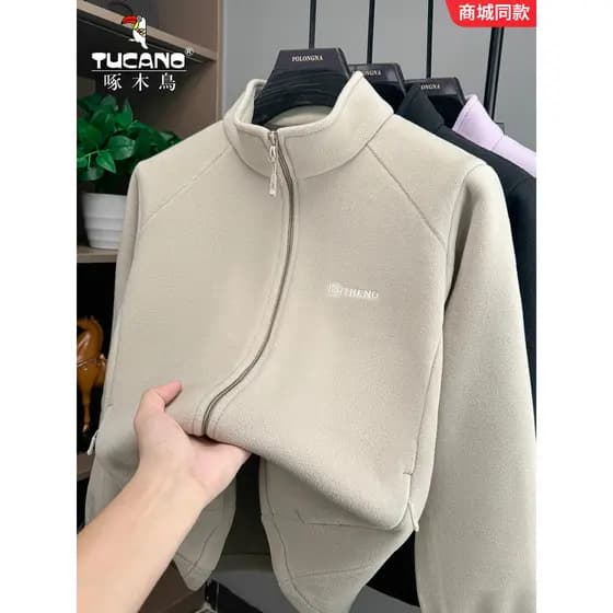Woodpecker Polar velo jaqueta bordada Casual moletom masculino jaqueta primavera outono feminino zíper jaqueta de lã 180