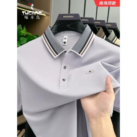 Woodpecker verão camisa polo masculina de meia-idade negócios Casual manga curta camiseta solta lapela pai