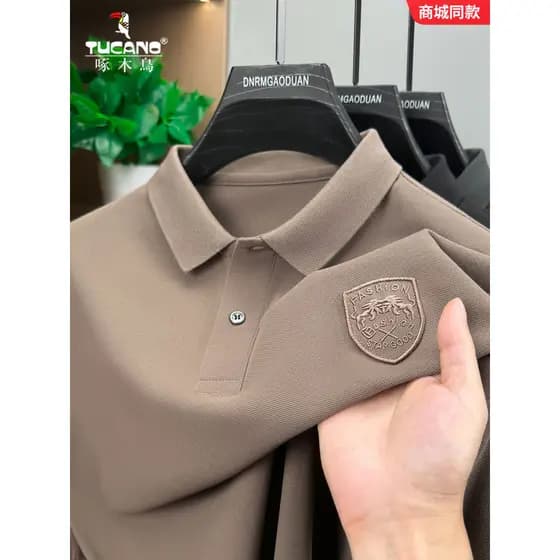 Woodpecker camisa polo de manga comprida masculina 2025 nova camiseta Casual primavera outono bordado solto camisa de fu