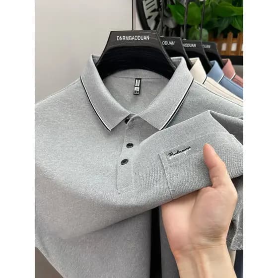 Camisa POLO masculina de meia-idade de manga curta novo estilo verão respirável lapela topo simples bordado solto Casual