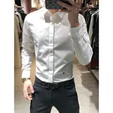 Camisa masculina de alta qualidade 2026 primavera outono novo estilo linha única correspondência de cores na moda magro-