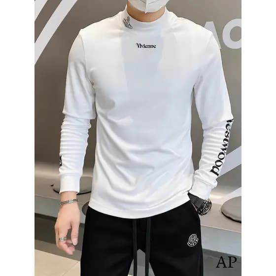 2023 outono inverno bens europeus High-End engrossado manga comprida camiseta masculina na moda 120 Modal algodão escova