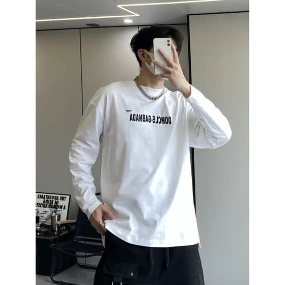 High street street Wear em torno do pescoço manga longa camiseta 2023 outono novo estilo moda carta impressão ins solto