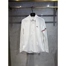 Bens europeus Street Wear camisa bordada masculina de manga comprida moda fita juventude negócios Casual camisa branca 2