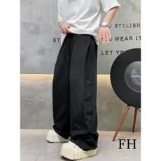 Estilo americano Street Wear estilo preguiçoso preto calças de perna larga masculino solto Tether Drape calças casuais v