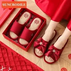 Chinelos de casamento casal de casamento estilo linho noivo noiva dote festivo par vermelho verão luz luxo High-End sent