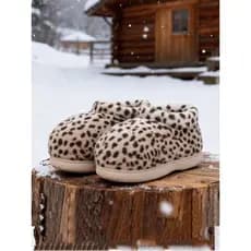 2025 novo estilo chinelos de algodão feminino salto exterior usar sapatos de algodão inverno leopardo impressão chinelos