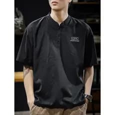 Verão impressão completa de seda gelo legal camisa POLO de manga curta masculina Street Wear solto tamanho grande Henry