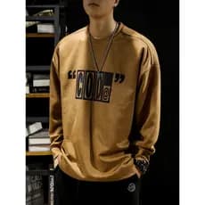 Primavera americano Retro de manga comprida camiseta masculina camurça pesada em torno do pescoço moletom mais veludo ma