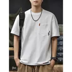 Design bordado pesado algodão de manga curta camiseta masculina 2026 verão novo estilo Street Wear solto masculino branc
