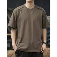 Design sentido oco costura de manga curta camiseta masculina 2026 verão novo estilo Casual Retro masculino All-Match mei