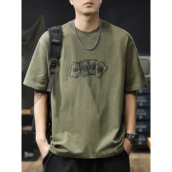 Americano Retro 300g pesado Slub algodão de manga curta camiseta masculina 2026 verão novo estilo legal respirável meia