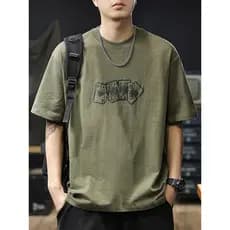 Americano Retro 300g pesado Slub algodão de manga curta camiseta masculina 2026 verão novo estilo legal respirável meia