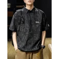 Camisa POLO masculina de manga curta de seda gelo americana verão Street Wear solto tamanho grande meia manga camiseta m