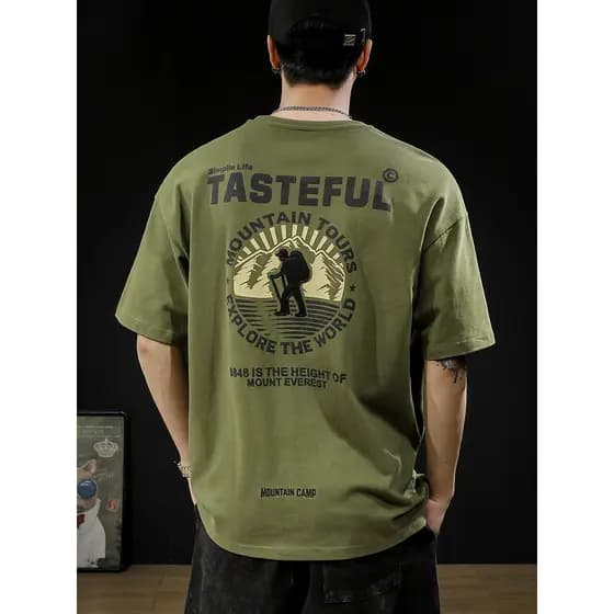 Americano Retro 310g algodão pesado de manga curta camiseta masculina estilo montanha ao ar livre Street Wear meia manga