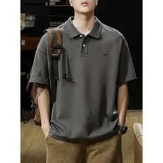Americano Retro pesado camisa POLO de manga curta masculina verão solto tamanho grande camiseta masculina 2026 roupas ma