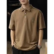 Americano Retro pesado camisa POLO de manga curta masculina verão Street Wear solto tamanho grande Casual camiseta mascu