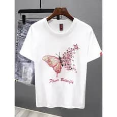 Camiseta de manga curta bordada de algodão puro pesado masculino verão masculino feminino Street Wear Casual All-Match e