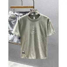 Primavera camiseta masculina 2025 novo estilo simples impresso solto de manga curta camiseta algodão confortável roupas