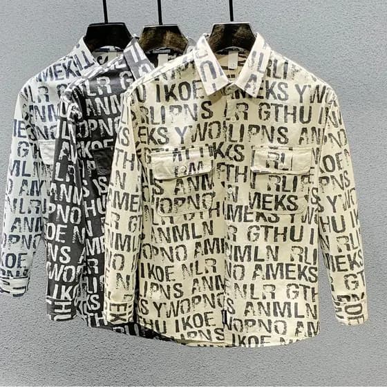Camisa masculina de manga comprida nacional na moda Retro impresso jaqueta primavera outono estilo rua Wear solto camisa
