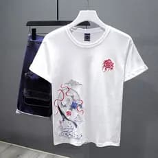 2022 novo estilo estilo chinês Longxiang bordado camiseta masculina puro algodão meia manga verão Street Wear em torno d