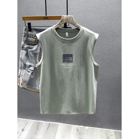 Colete Casual americano masculino 2025 verão fino solto respirável colete sem mangas camiseta esportes Fitness