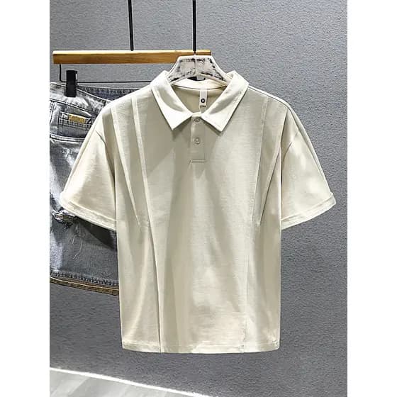 Verão novo estilo pesado clássico de manga curta camiseta masculina puro algodão Casual camisa polo topo solto lapela me