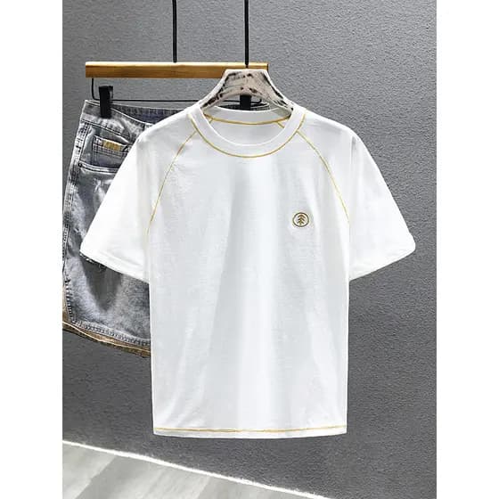 2025 Verão Novo Estilo Masculino Contraste Cor Clássico Camiseta de Manga Curta Masculina Street Wear Raglan Linha de Om