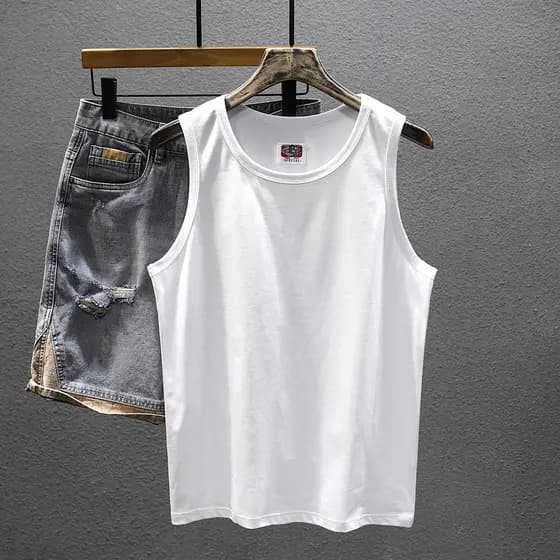 Cor sólida Retro de alta qualidade ilha puro algodão colete masculino verão sem mangas camiseta meninos Street Wear solt