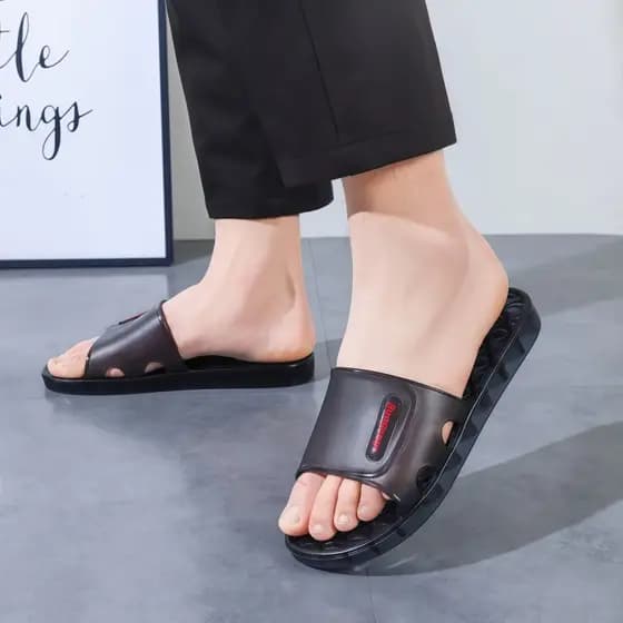 Verão masculino transparente cristal Flip-Flops meia-idade idosos tendão de carne Universal antiderrapante