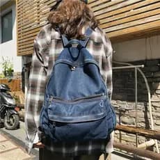 Japonês Denim mochila feminina estilo preguiçoso cor sólida pingente mochila grande capacidade estudante mochila Harajuk
