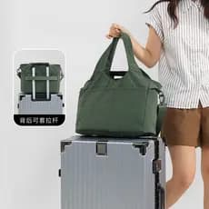 Bolsa de bagagem pequena leve feminina com vários bolsos, cor sólida, estilo japonês coreano, bolsa de ombro à prova d'á