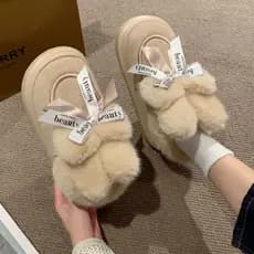 Kafen orelhas de coelho de pelúcia roupa exterior 2023 inverno novo estilo botas curtas de pelúcia engrossado arco quent