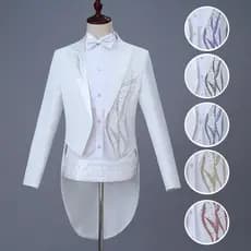 Smoking masculino vara diamante juventude magro-ajuste vestido terno Piano cantor terno desempenho traje mágico branco