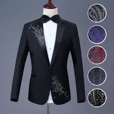 Novo estilo diamante-estágio fino-ajuste terno masculino anfitrião cantor coro traje reunião anual vestido