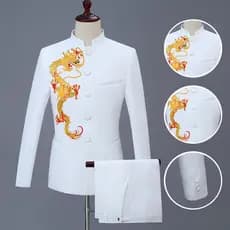Zhongshan terno masculino chinês gola alta bordado jovem anfitrião vestido branco bordado república da China terno