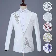 Traje de desempenho masculino vestido de diamante branco terno coro reunião anual anfitrião música cerimonial desempenho