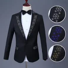 Vestido de desempenho masculino quente floco de neve diamante terno terno palco desempenho cantor anfitrião coro terno c