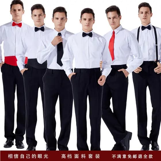 Homens algodão branco gravata borboleta camisa vestido camisa coro traje de palco padrinhos vestido camisa de casamento