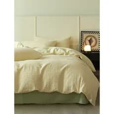 Conjunto de quatro peças de algodão puro 100 algodão Seersucker lençol colcha capa conjunto de cama cor sólida dormitóri