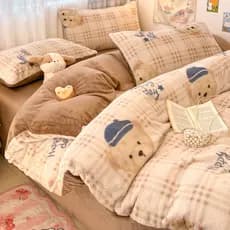 Coelho veludo conjunto de quatro peças leite veludo inverno mais veludo engrossado Coral veludo cama dos desenhos animad