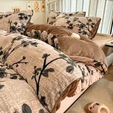 Cama conjunto de quatro peças leite velo colcha capa outono inverno folha Coral velo engrossado esculpido flanela folha